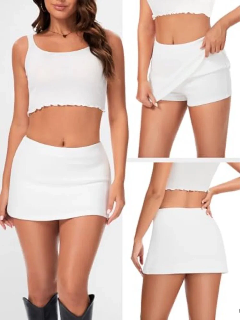 Y2K Low Waist Mini Skort with Built-in Shorts Stretchy High-Low
